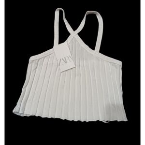 Zara Cream Pleated Camisole Top Sz S New